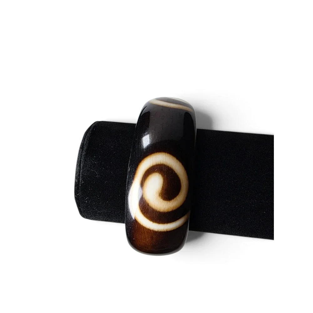 Vintage Bohemian Dark Brown Cream Swirl Vortex Spiral Resin Bangle Bracelet
